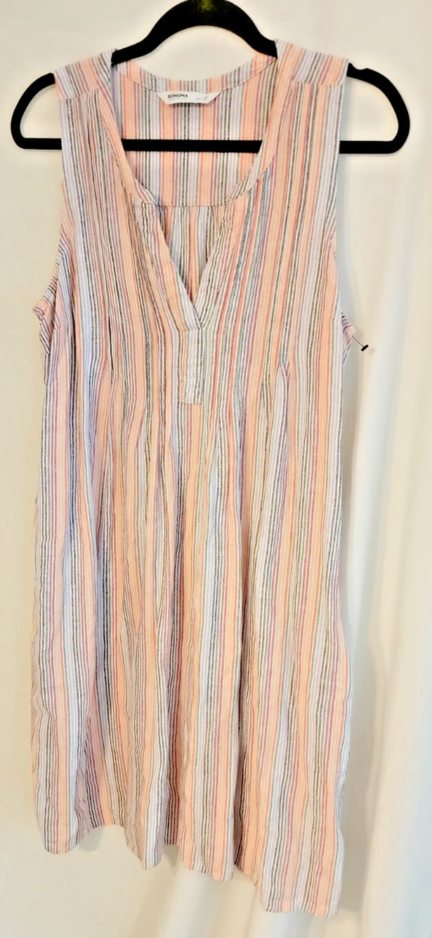 Sonoma womens rainbow striped size medium Linen Rayon sleeveless casual beachy